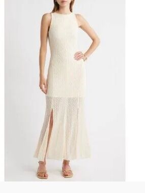 Sleeveless Cream Maxi Dress with Textured Lace